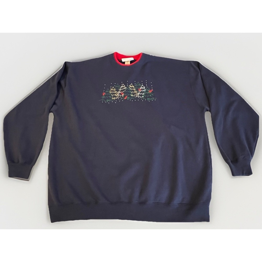 M&C Sportswear Christmas‎ Womens XXL Embroidered Sweatshirt Trees Cardinals